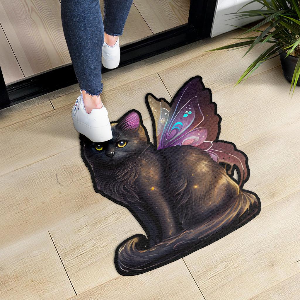 Winged Cat Door Mat Magic Black Cat Doormat-MoonChildWorld