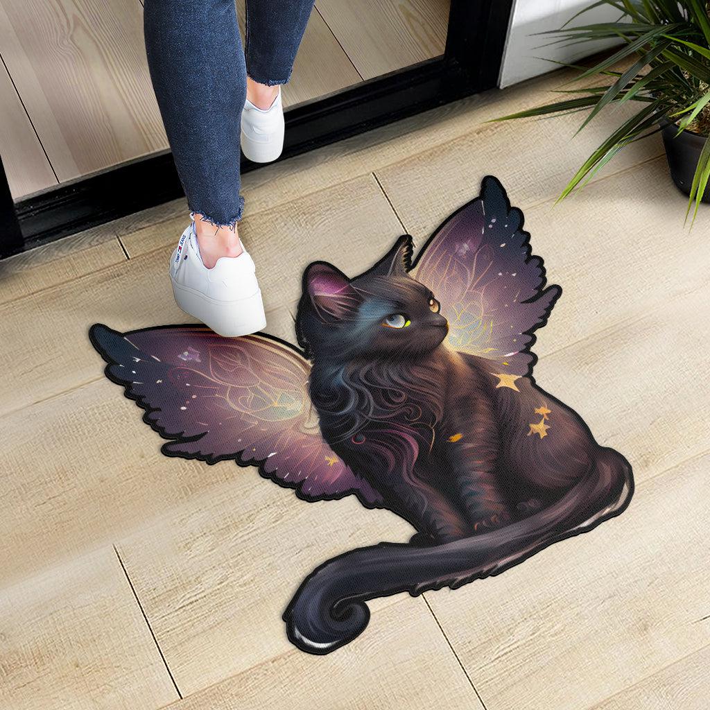 Winged Cat Door Mat Magic Black Cat Doormat-MoonChildWorld