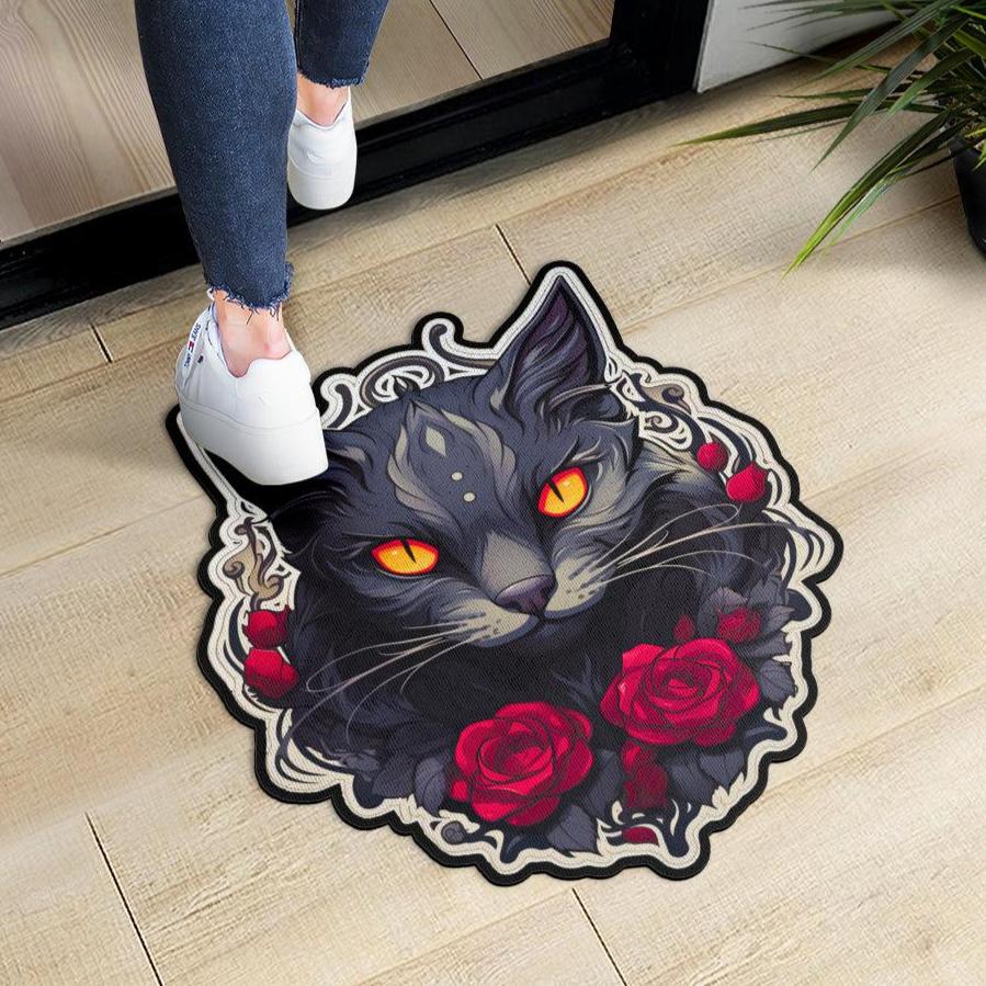 Black Cat Door Mat Gothic Cat Doormat-MoonChildWorld