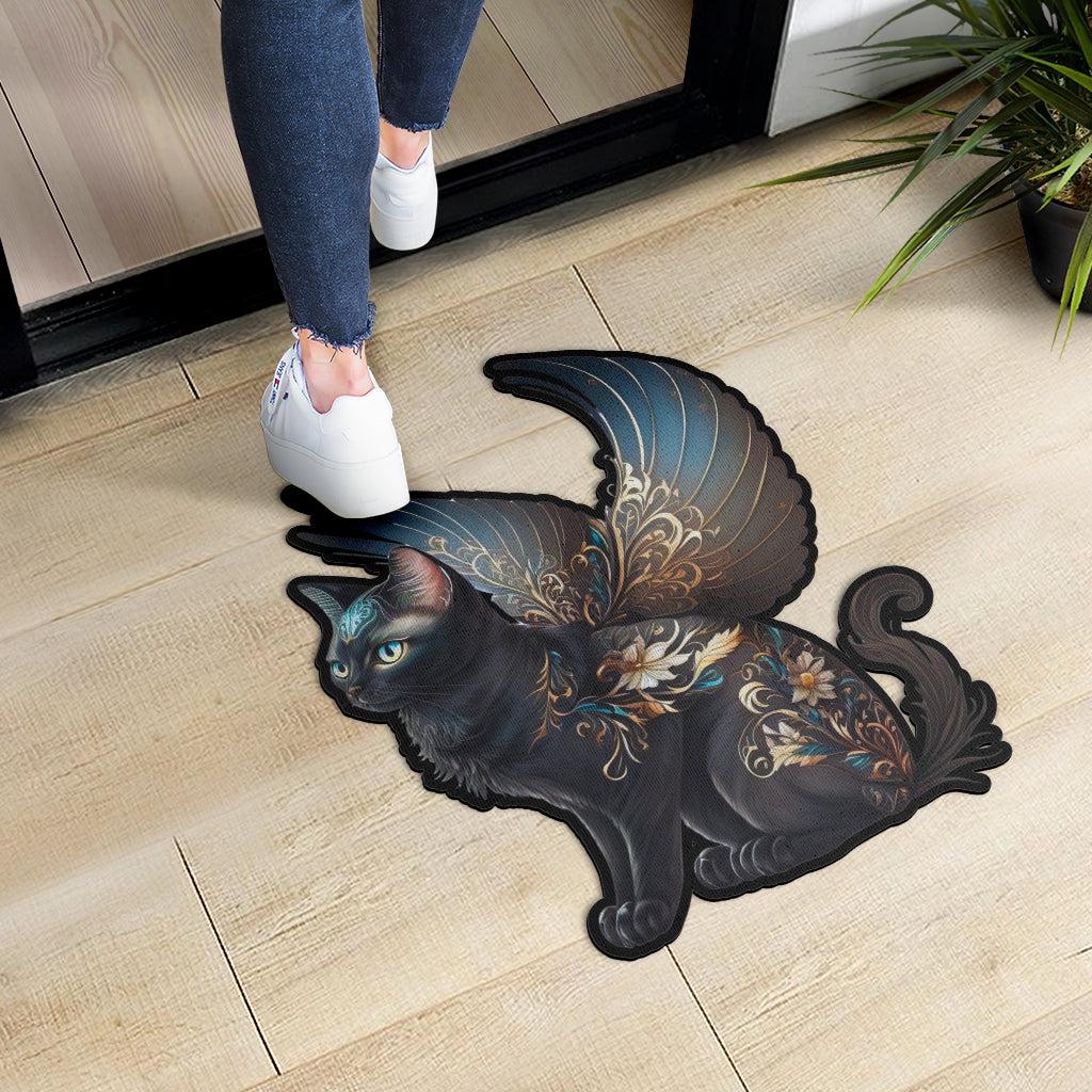 Winged Cat Door Mat Magic Black Cat Doormat-MoonChildWorld