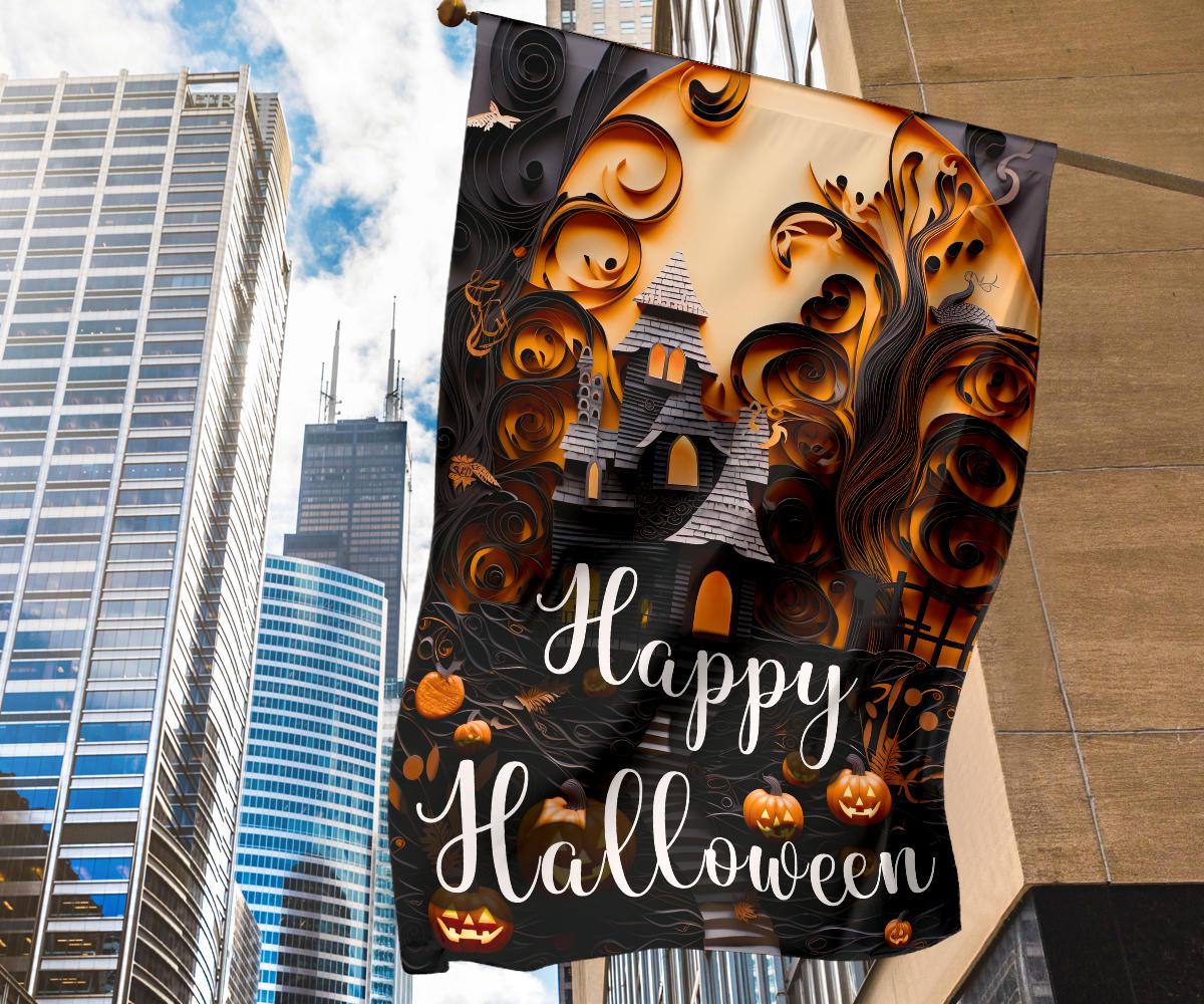 Haunted House Halloween Witch Flag-MoonChildWorld