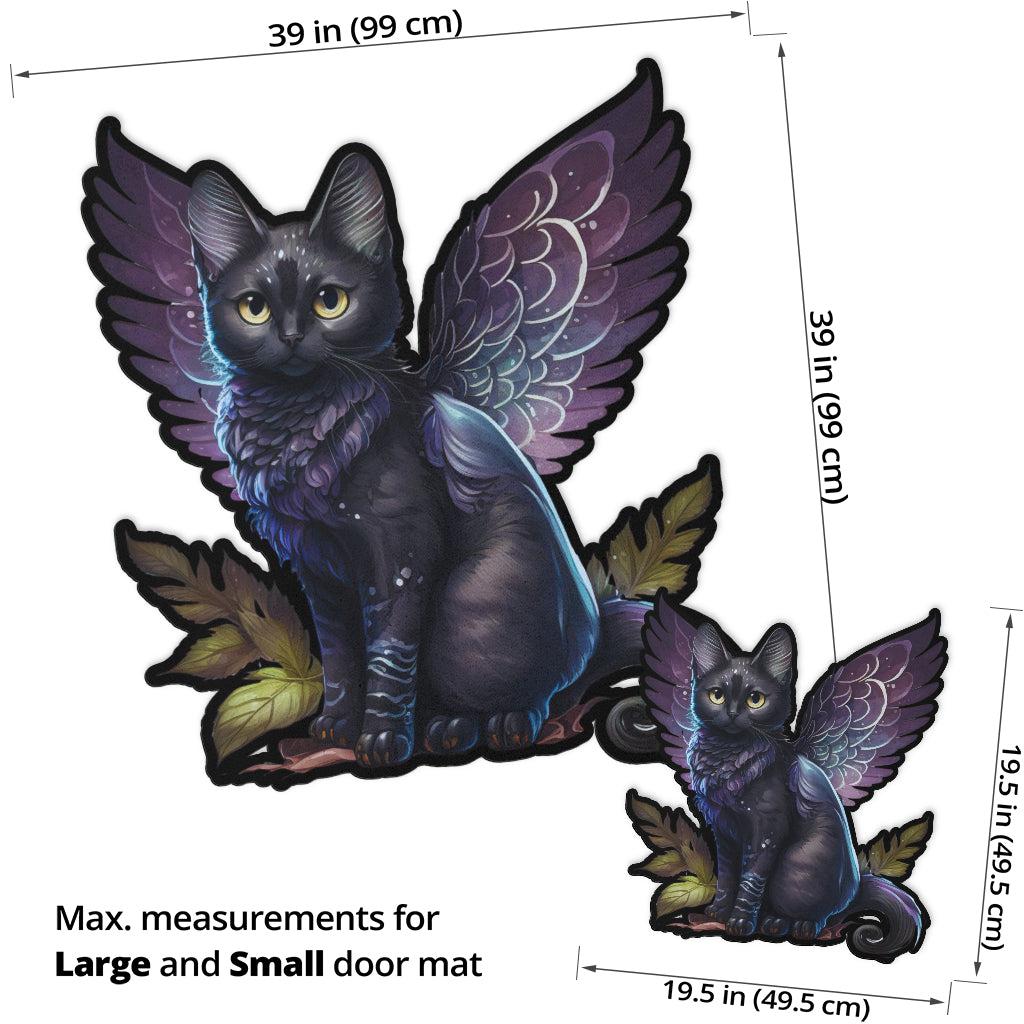 Winged Cat Door Mat Magic Black Cat Doormat-MoonChildWorld