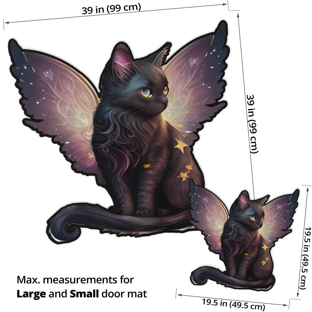 Winged Cat Door Mat Magic Black Cat Doormat-MoonChildWorld