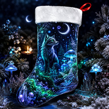 Glowing Forest Fox Christmas Stocking Mystical Woodland Decor