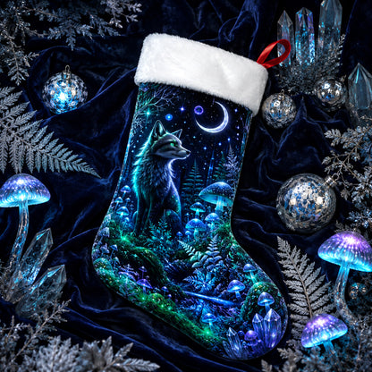 Glowing Forest Fox Christmas Stocking Mystical Woodland Decor, styled shot 3