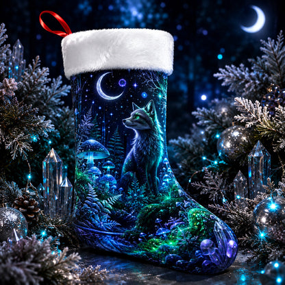 Glowing Forest Fox Christmas Stocking Mystical Woodland Decor, styled shot 4