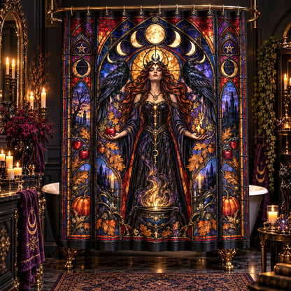 Gothic Shower Curtain - Stained Glass Witch Goddess Decor