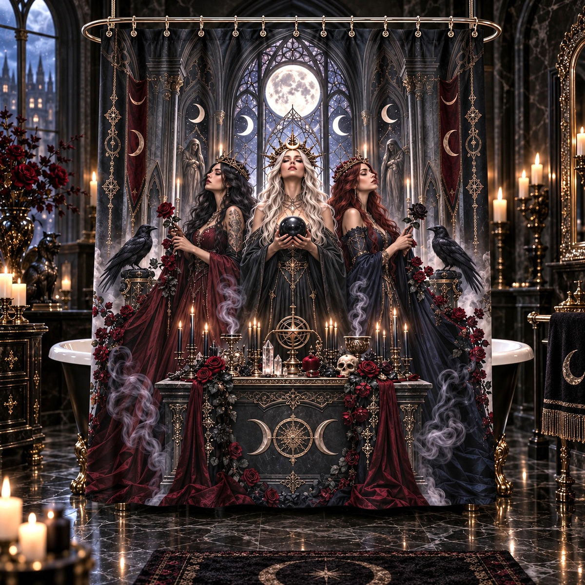 Gothic Witch Shower Curtain - Three Sisters Cathedral Decor