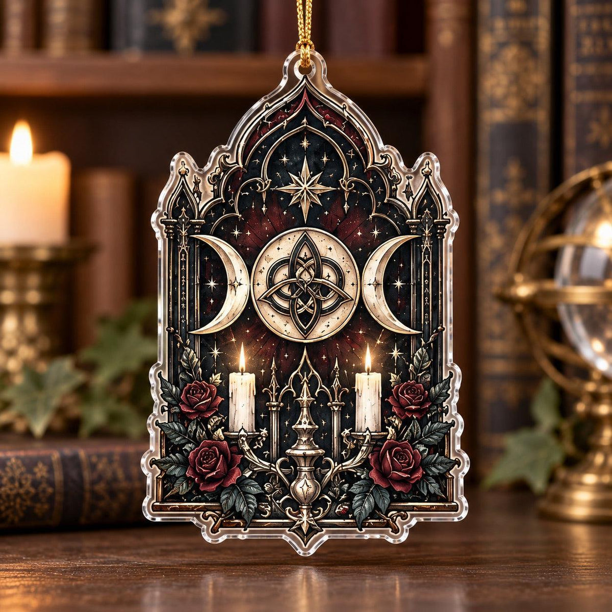 Gothic Witchcraft Sigil Acrylic Ornament Set – Witchy Yule Decor – Triple Moon Spell Gate ornament
