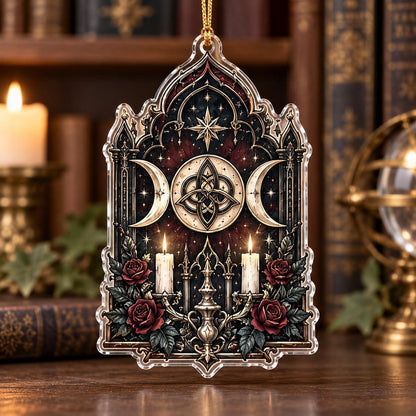 Gothic Witchcraft Sigil Acrylic Ornament Set – Witchy Yule Decor – Triple Moon Spell Gate ornament