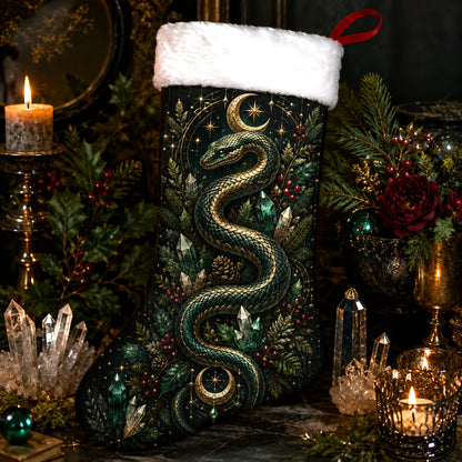 Green Serpent Christmas Stocking Occult Snake Witchy Yule Decor, styled shot 4