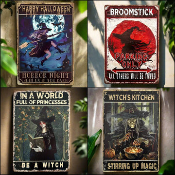 Spooky Witch Metal Sign Witchy Wall Art for Halloween Decoration-MoonChildWorld