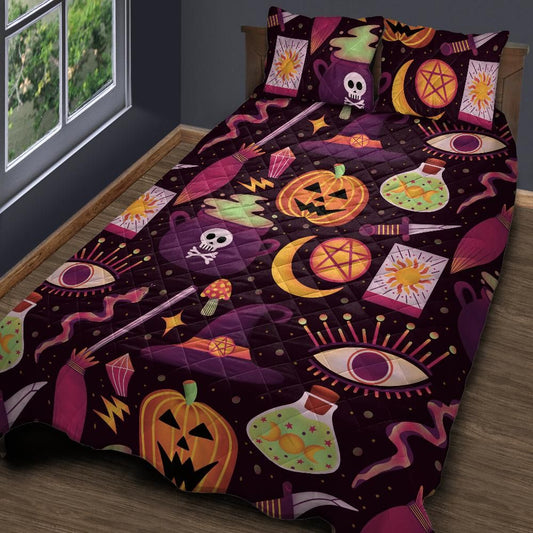 Cute Halloween Witch Quilt Bedding Set