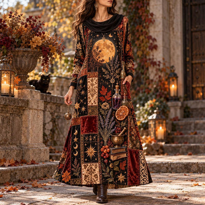 Harvest Moon Apothecary Witchy Cowl Neck Dress – Kitchen Witch Maxi – worn, in motion