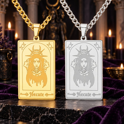 Hecate Triple Moon Goddess Tarot Card Pendant Necklace — detailed jewelry view 1