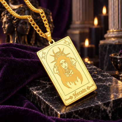 Hecate Triple Moon Goddess Tarot Card Pendant Necklace — detailed jewelry view 3