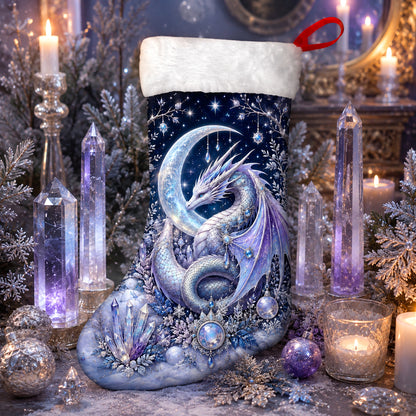 Ice Dragon Christmas Stocking Fantasy Crystal Winter Yule Decor, styled shot 3