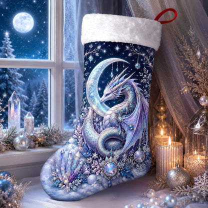 Ice Dragon Christmas Stocking Fantasy Crystal Winter Yule Decor, styled shot 4