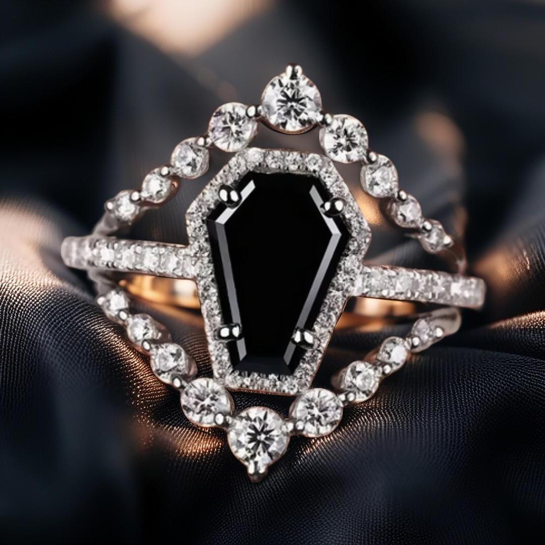Black Onyx Gemstone Coffin Witch Ring Gothic Jewelry-MoonChildWorld