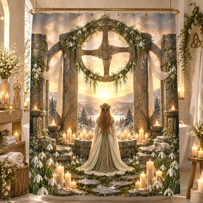 Imbolc Shower Curtain - Brigid Cross Pagan Goddess Decor