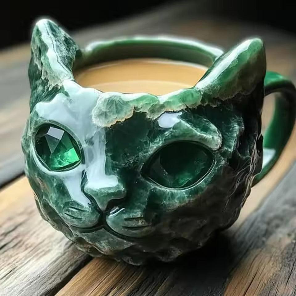 Mineral Crystal Resin Cat Coffee Cup - Creative Cat Lover Coffee Mug - Witchy Cat Mug-MoonChildWorld
