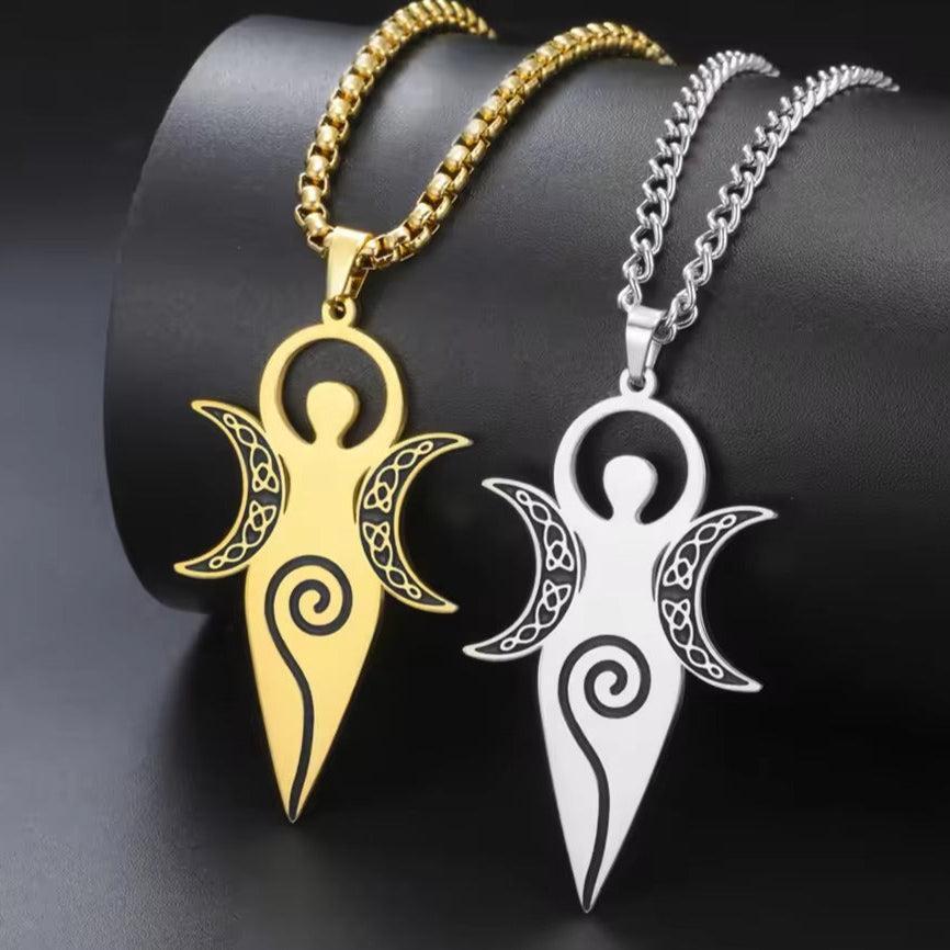 Triple Moon Goddess Necklace - Pagan Goddess Necklace Wiccan Jewelry-MoonChildWorld
