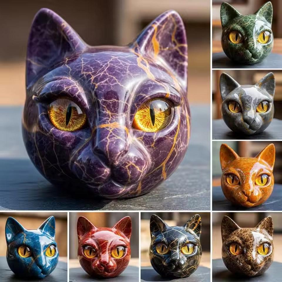 Amber Eyes Sculpture Hand-carved Cat Stone Sculpture Elegant Witchy Home Decor Healing Stone-MoonChildWorld