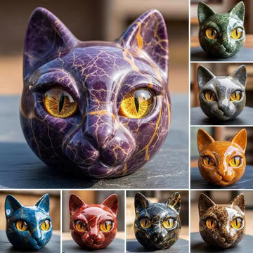Amber Eyes Sculpture Hand-carved Cat Stone Sculpture Elegant Witchy Home Decor Healing Stone-MoonChildWorld