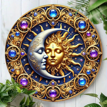 Celestial Sun and Moon Goddess Metal Sign Wicca Pagan Home Decor