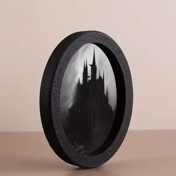 Gothic Oval Frame - Bloody Moon Castle with Gothic Architecture in Red and Durable Plastic Frame for Halloween