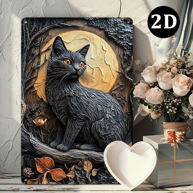 Halloween Wall Art Witchy Black Cat Metal Sign Spooky Home Decor-MoonChildWorld