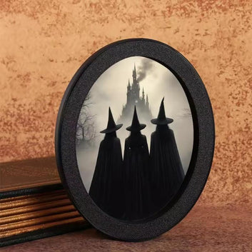 Halloween Witch Silhouette Wall Art - Moon Witch Wooden Oval Frame - Gothic Wall Decoration