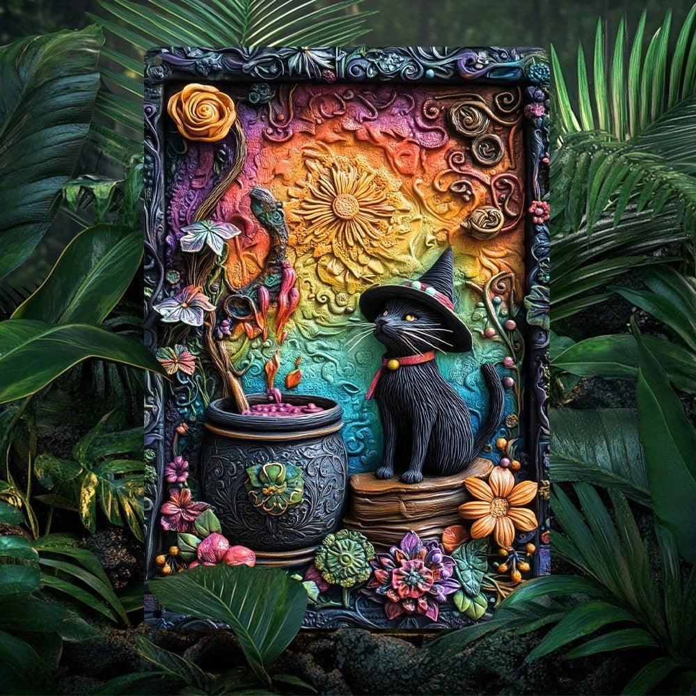 Halloween Wall Art Witchy Black Cat Metal Sign Spooky Home Decor-MoonChildWorld
