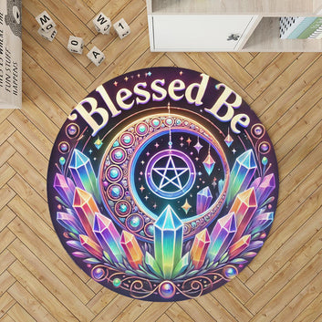 Blessed Be Pentacle Moon Wiccan Round Rug Pagan Carpet for Spiritual Decor