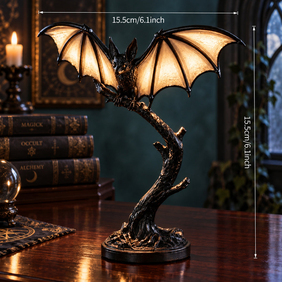 Gothic Sculpture Table Lamp Retro Resin Desk Light — detailed product view in a witchy room