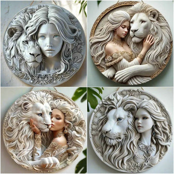 White Lion and Goddess Wooden Sign Mystic Hanging Sign-MoonChildWorld