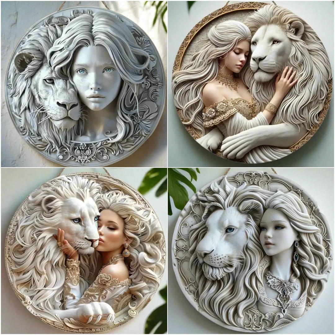 White Lion and Goddess Wooden Sign Mystic Hanging Sign-MoonChildWorld