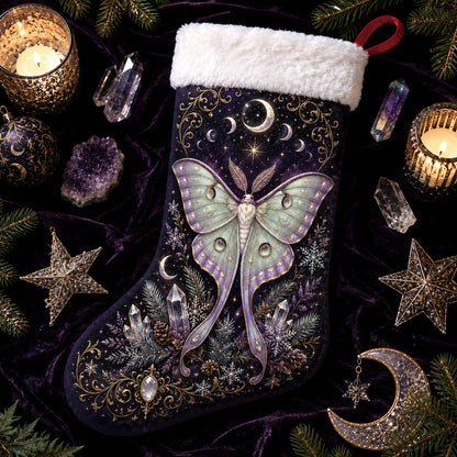 Luna Moth Christmas Stocking Pastel Celestial Witchy Yule Decor