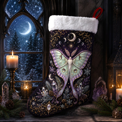 Luna Moth Christmas Stocking Pastel Celestial Witchy Yule Decor, styled shot 3
