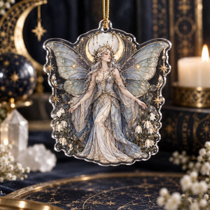 Lunar Goddess Celestial Acrylic Ornament Set – Moon Yule Christmas Decor – Lunar Moth Goddess ornament