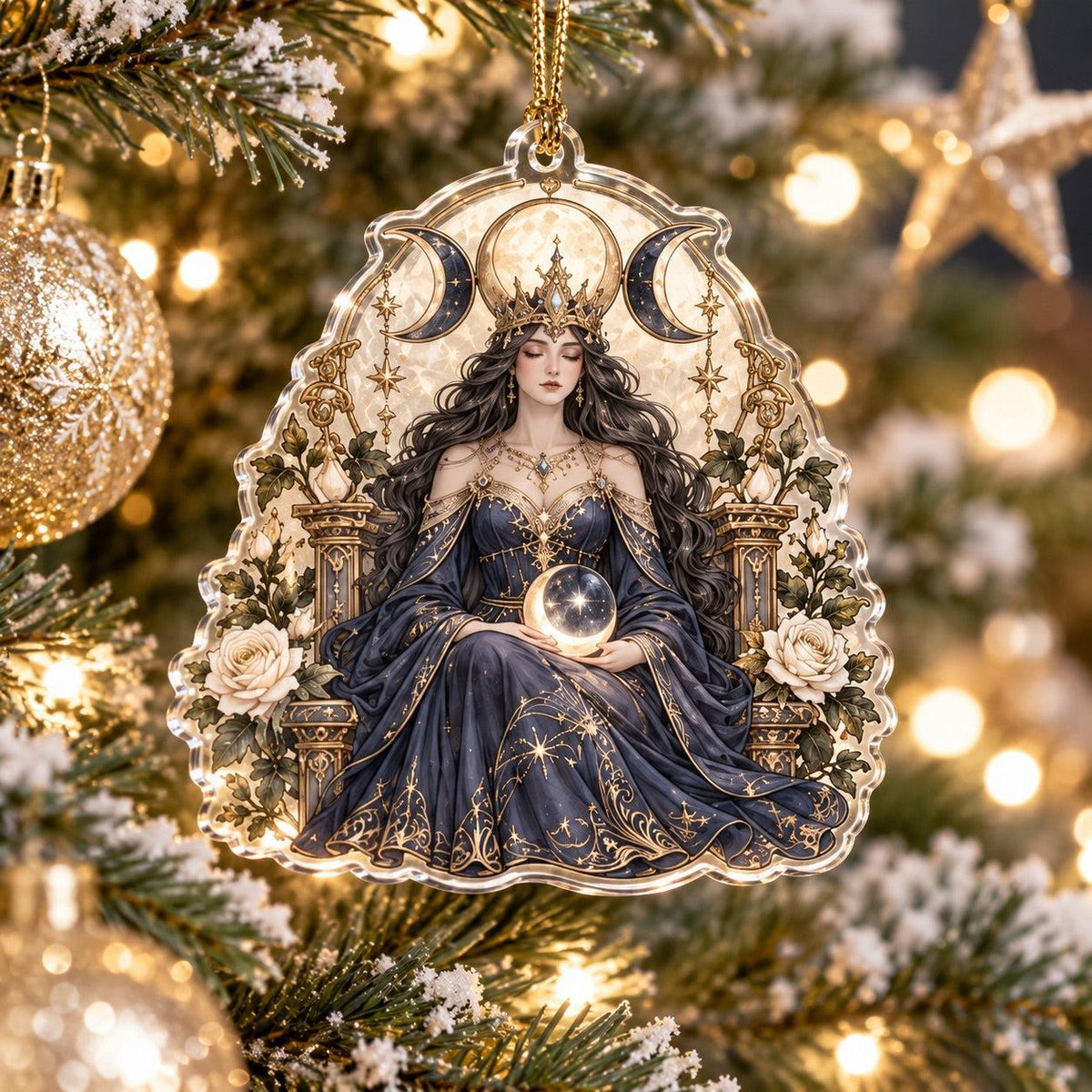 Lunar Goddess Celestial Acrylic Ornament Set – Moon Yule Christmas Decor – Triple Moon Queen ornament