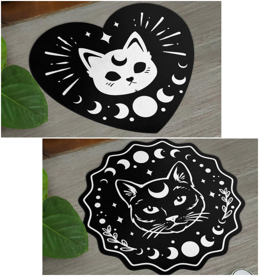 Moon Phase Cat Door Mat Magic Cat Gothic Doormat-MoonChildWorld