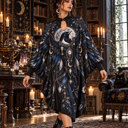 Magpie Moon Witchy Batwing Dress – Celestial Keys Gothic Midi – worn, in motion