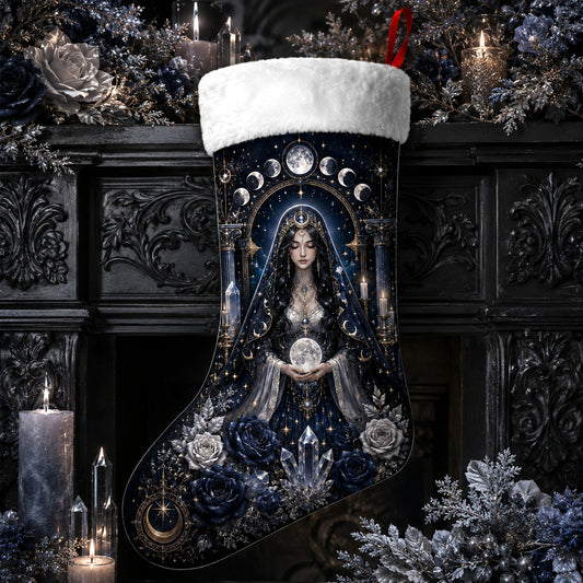 Moon Goddess Christmas Stocking Blue Rose Wiccan Selene Decor