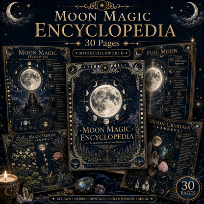 Moon Magic Printable Grimoire 30 pages spread - lunar encyclopedia Book of Shadows pages