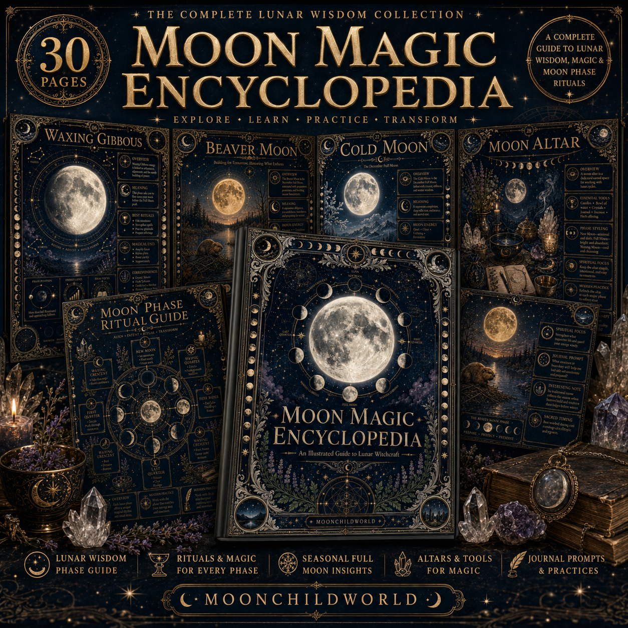 Moon Magic Encyclopedia complete lunar wisdom collection - 30 printable grimoire pages