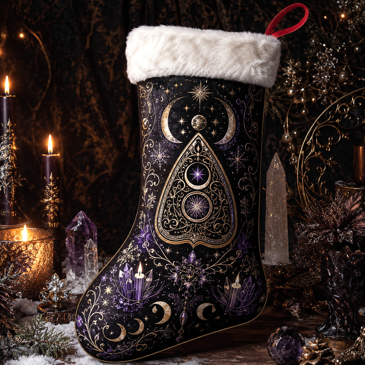 Moon Phase Planchette Christmas Stocking Occult Witchy Yule Decor