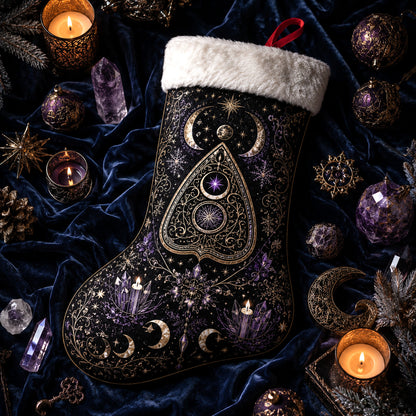 Moon Phase Planchette Christmas Stocking Occult Witchy Yule Decor, styled shot 2