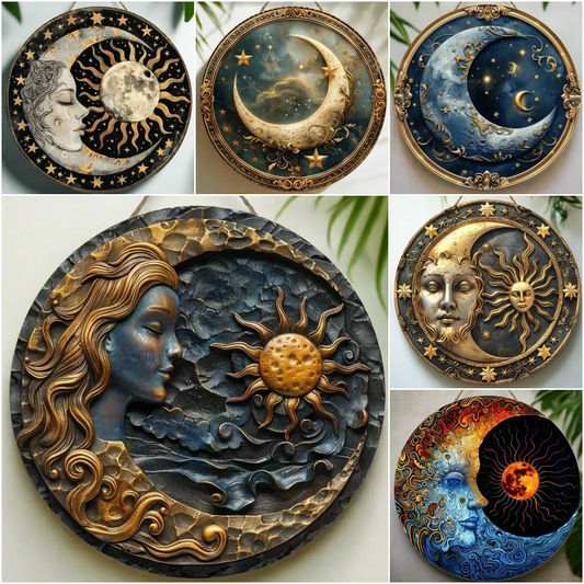 Sun and Moon Wooden Sign Celestial Goddess Hanging Sign