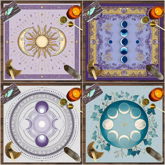 Moon Phases Wicca Altar Cloth Moon Cycle Tarot Tablecloth for Reading Divination Pagan Home Decor
